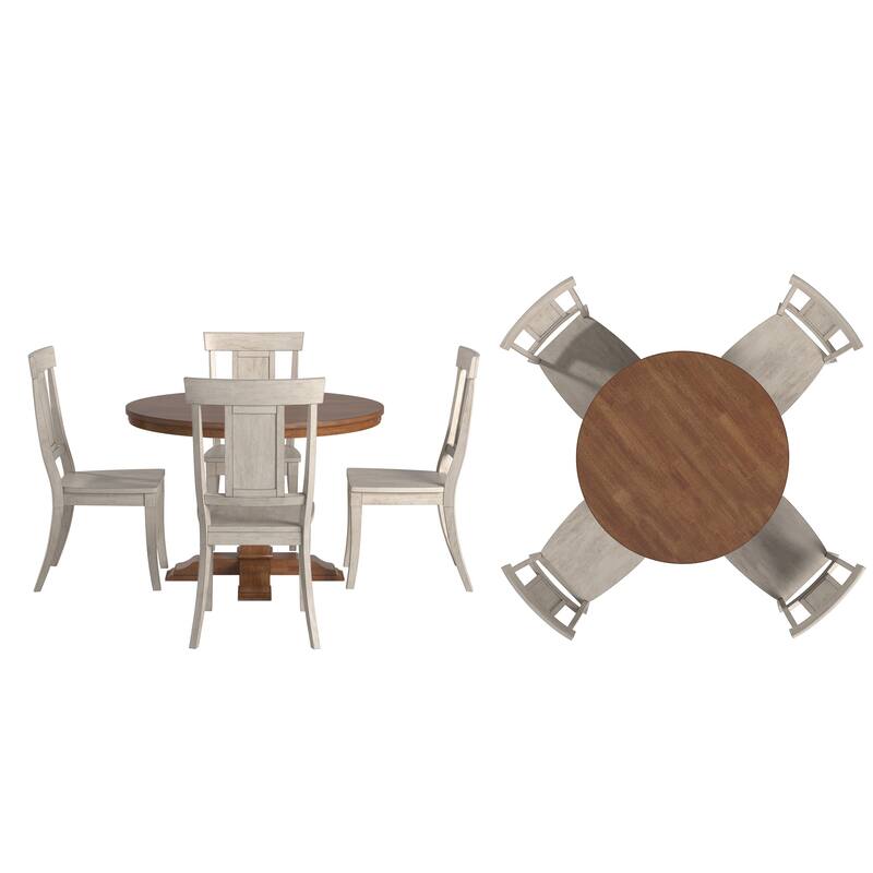 Ronda 45" Round Solid Wood Top Dining Set with Panel Back Chairs