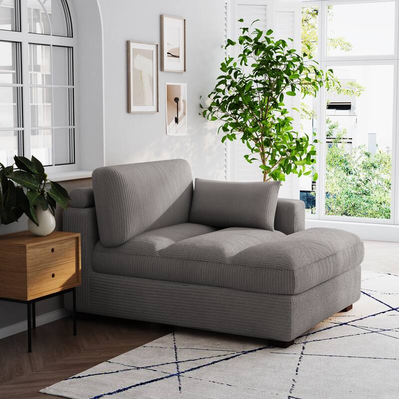 Oversize Corduroy Chaise Lounge Modular Sectional Sofa with Pillow