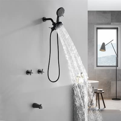Wall Mount Tub and Shower Faucet with Hand Shower Brass Dual Head Complete Wall Mounted Shower System with Valve