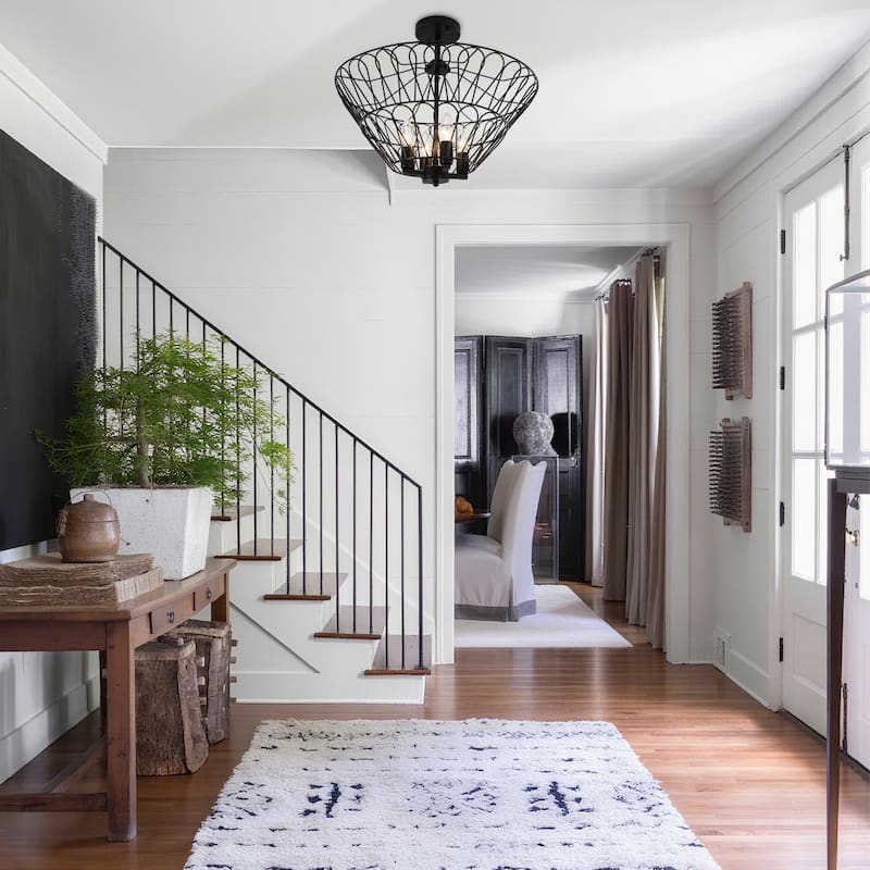 Matte Black 4-Light Metal Open Cage Semi-Flush Mount - Matte Black