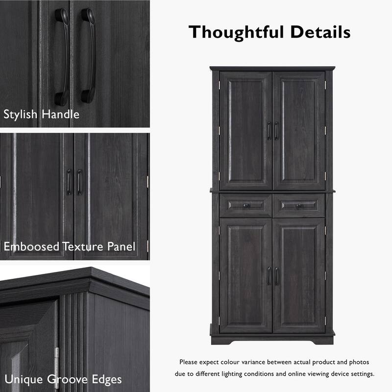 71" Tall Kitchen Pantry Cabinet with 3 Pull Out Cabinet Organizers, Farmhouse Embossed Texture Storage Cabinet