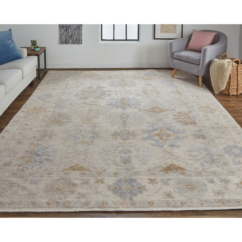 Tierney Eco Friendly PET Oushak Rug, Ivory/Tan/Stone Blue, Area Rug