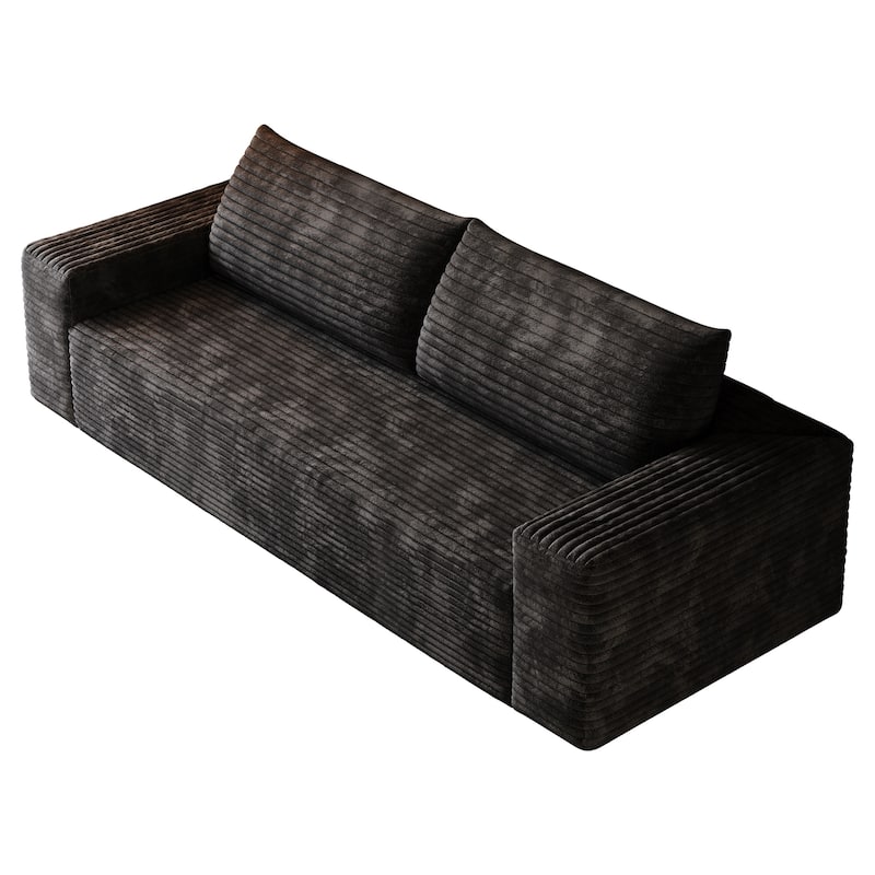 Loveseat with Memory Foam & Furry Pillows, Corduroy Fabric Deep Seat Couch, Small 2-Seater Cloud Couch with Wide Armrests