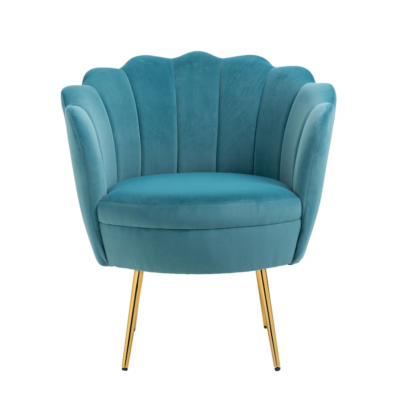 Scalloped Velvet Arm Chair Living Room Accent Chair - Teal