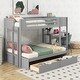 preview thumbnail 11 of 14, Pine Wood Twin over Full Bunk Bed with Shelves, Desk and Drawers