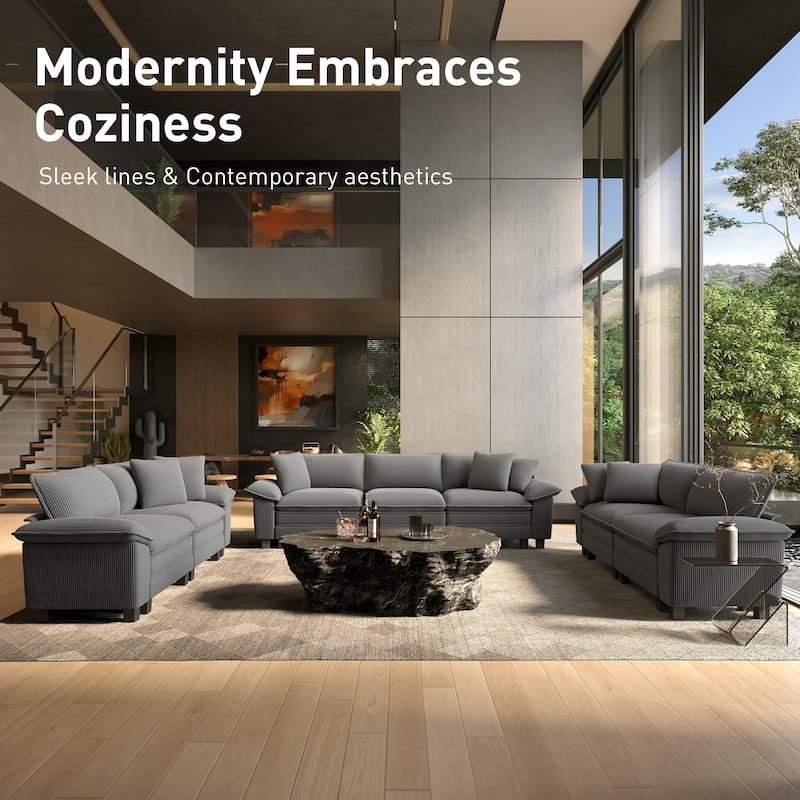 MAISON ARTS Modular Cloud Sectional Sofa, Comfy L- or U-Shaped Couch with Ottomans & Pillows, 4–6 Seat Living Room Sofa