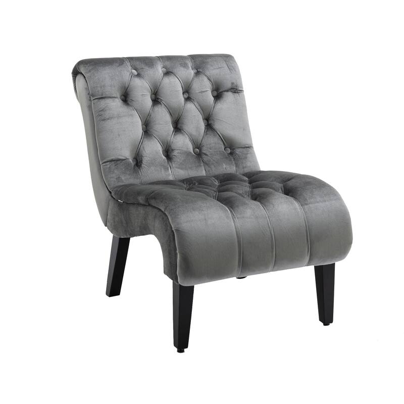 Silver Modern 22.83" Upholstered Buttons Tufted Accent Chair with Wooden Legs for Living Room