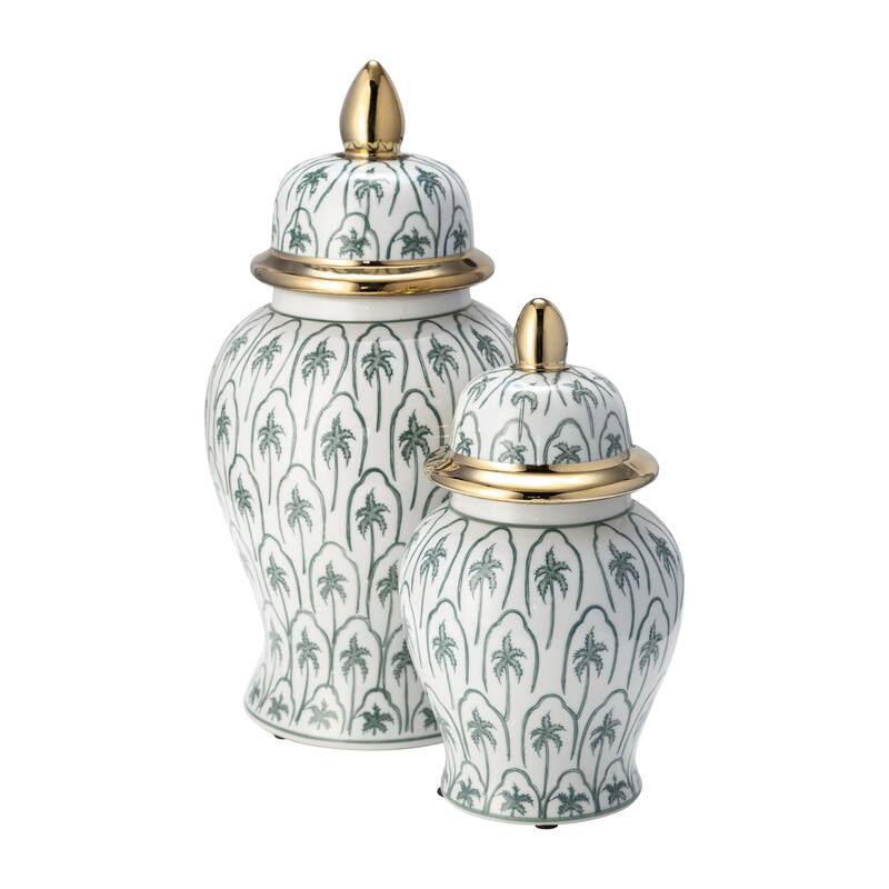 Sagebrook Home Modern Tropical Ceramic Jar with Coastal Palm Trees