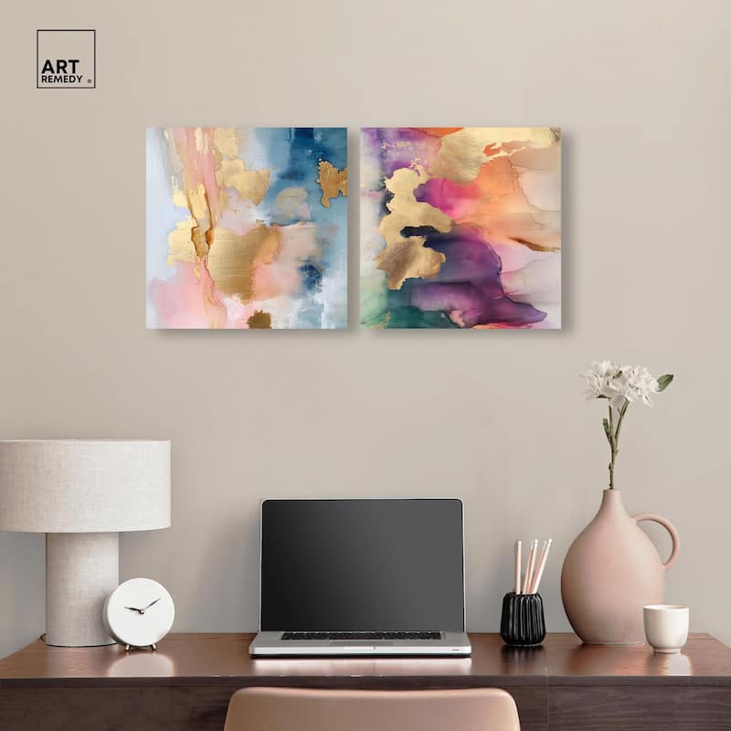 Gold Foil Set Canvas Set of 2 by Art Remedy, Gallery Wrapped