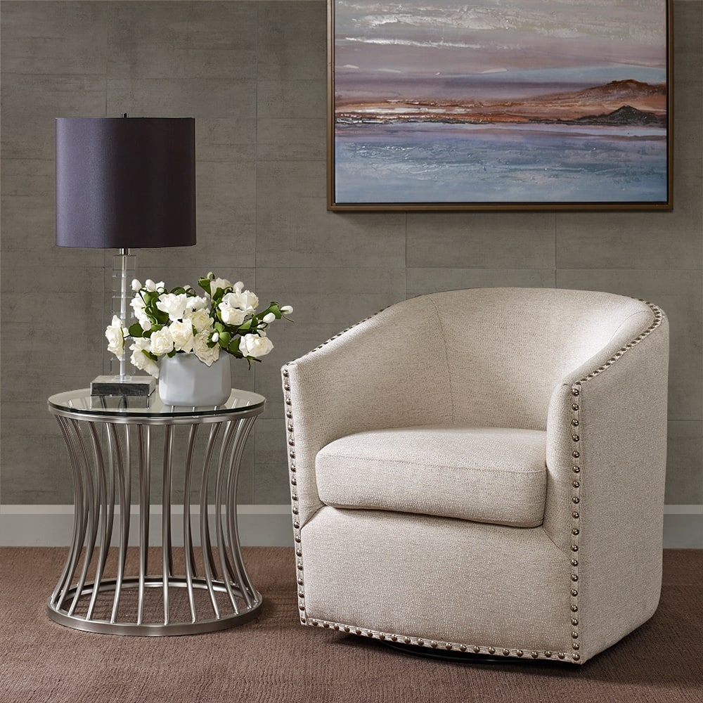 Swivel Barrel Chair With Rivet Detailing and Rotation