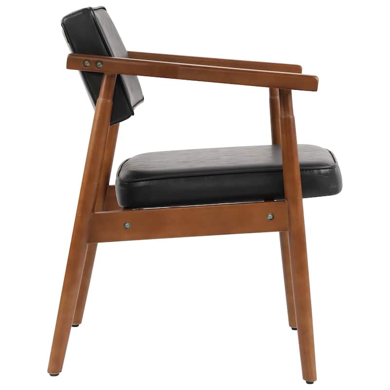 Walnut Faux Leather Upholstered Dining Chair Padded Armchair Solid Wood Open Back