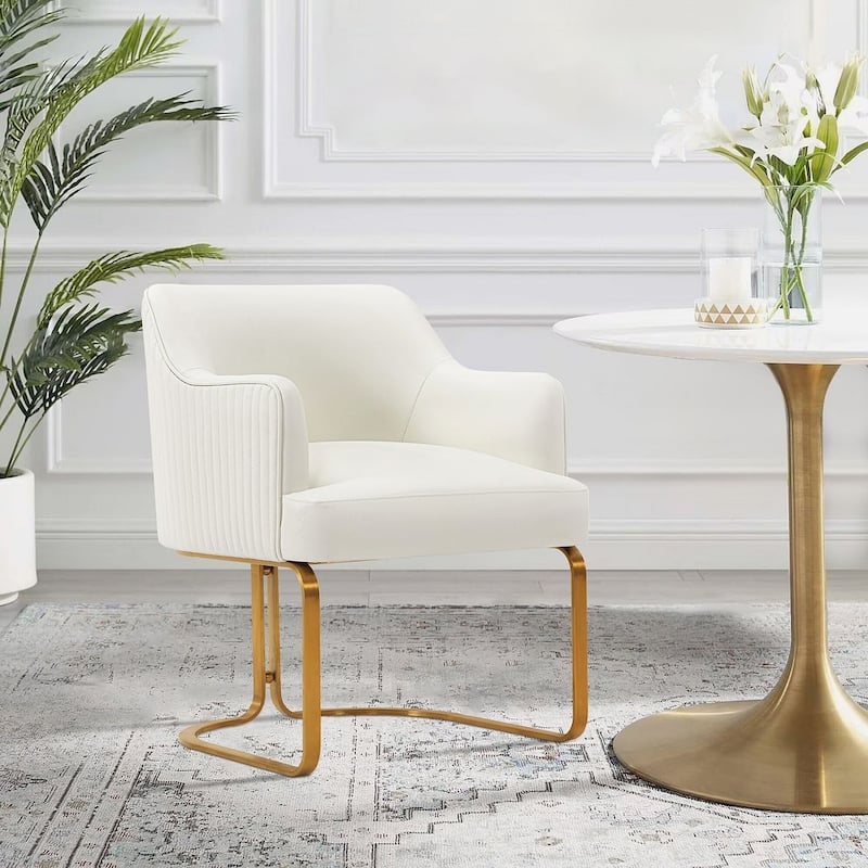 Manhattan Comfort Modern Edra Leatherette Dining Armchair - Cream - Single