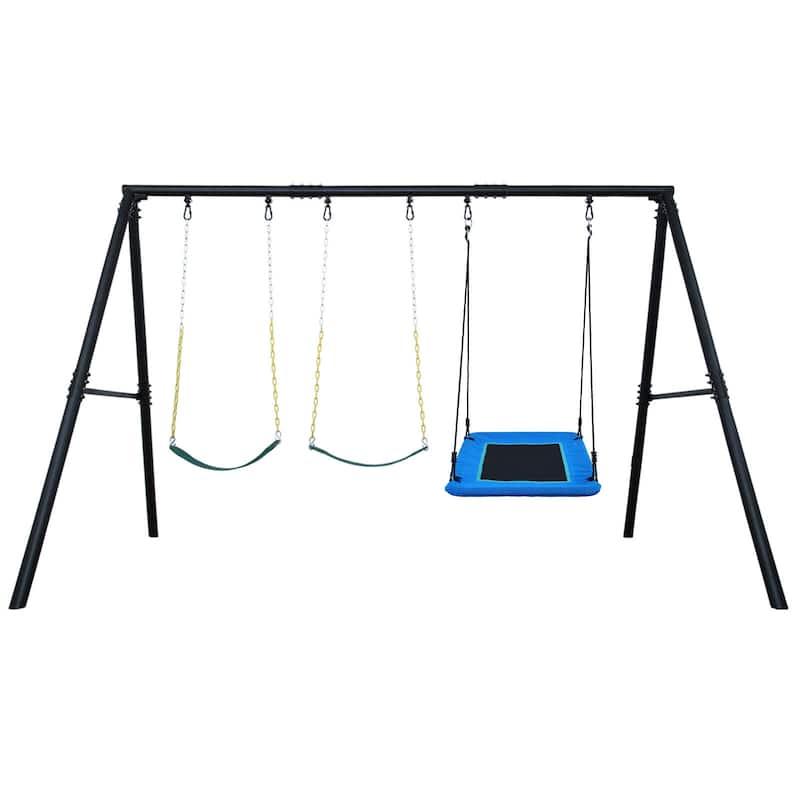 Heavy-Duty Metal A-Frame Swing Set with 3 Swings
