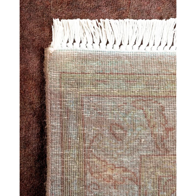 Overton Hand Knotted Wool Vintage Inspired Modern Contemporary Overdyed Brown Runner Rug - 2' 8" x 10' 9"
