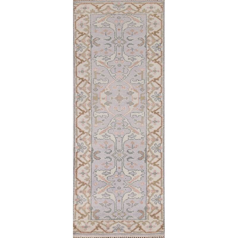 Floral Grey Oushak Runner Rug Hand-knotted Wool Carpet - 2'7"x 7'10"