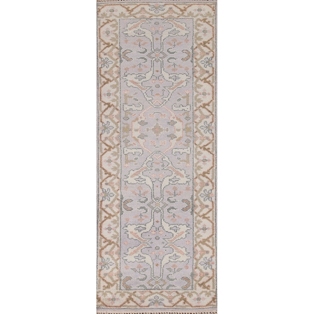 Floral Grey Oushak Runner Rug Hand-knotted Wool Carpet - 2'7"x 7'10"