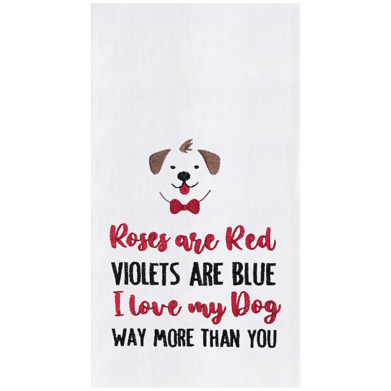 I Love My Dog Embroidered Cotton Flour Sack Kitchen Towel