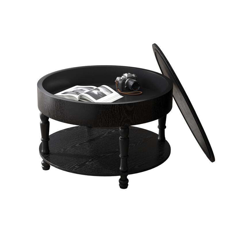 31.5" Modern Round Coffee Table with Storage and Hidden Compartment