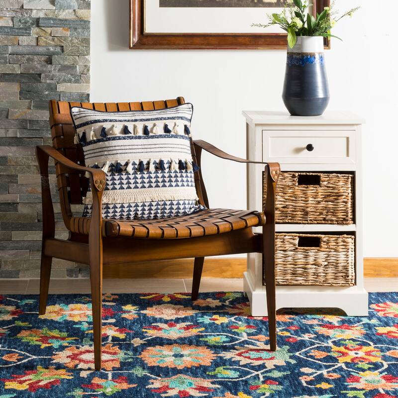 SAFAVIEH Carisbrooke Navy/ Cream Textured Geometric 16-inch Decorative Pillow