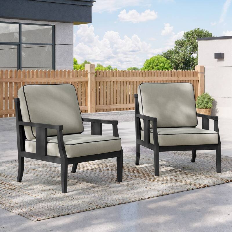 2 Set Outdoor Patio Club Chair with Cushion Patio Arm Lounge Chair - Light Camel/Black Wood