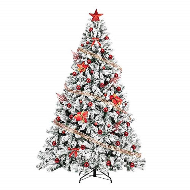 6ft Snow Flocked Artificial Christmas Pine Tree with 1050 PVC Tips Full and Realistic Design - 6-Feet