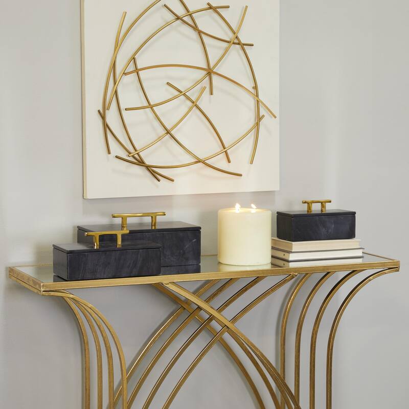 Black, Green or White Marble Box with Gold Handle (Set of 3) - S/3 12", 10", 8"W