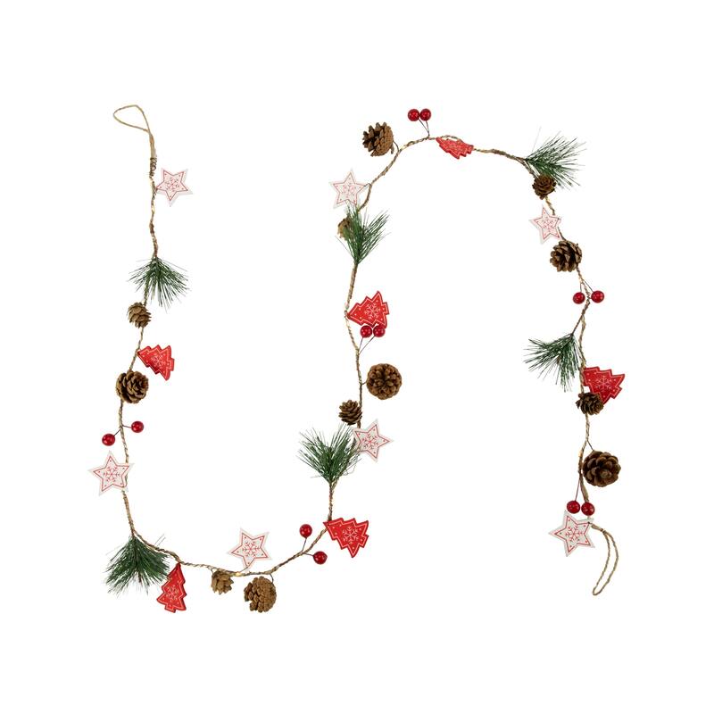 6.5' Tree, Stars and Pine Christmas Garland, Warm White LED Lights