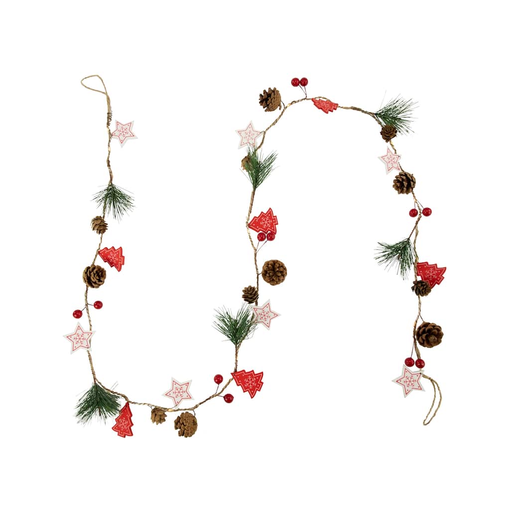 6.5' Tree, Stars and Pine Christmas Garland, Warm White LED Lights