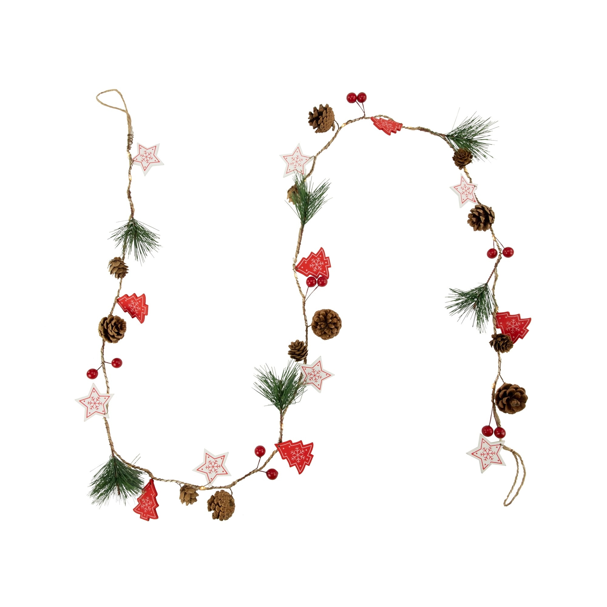 6.5' Pre-Lit Tree Stars and Pine Christmas Garland Warm White LED Lights