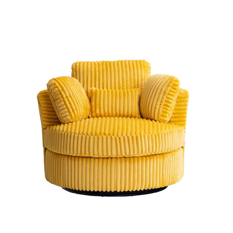 Corduroy 360° Swivel Barrel Chair with 4 Pillows and 400lb Weight Capacity