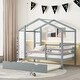 preview thumbnail 29 of 41, Twin Size Solid Wood House Bed with Trundle, Fence and Writing Board for Kids, Boys and Girls, Bedroom Twin - Gray