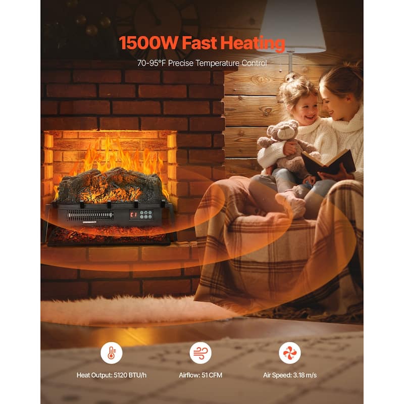 1500W Electric Log Heater with Timer and Remote Adjustable Brightness