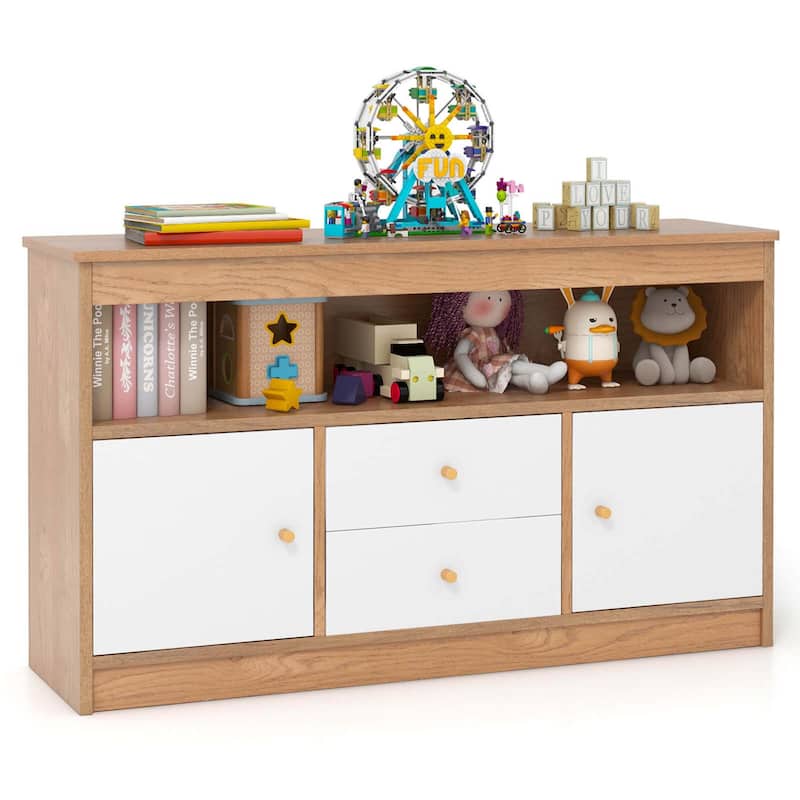 Toy Storage Organizer Storage Chest w/Drawers & Closed Cabinets - Natural
