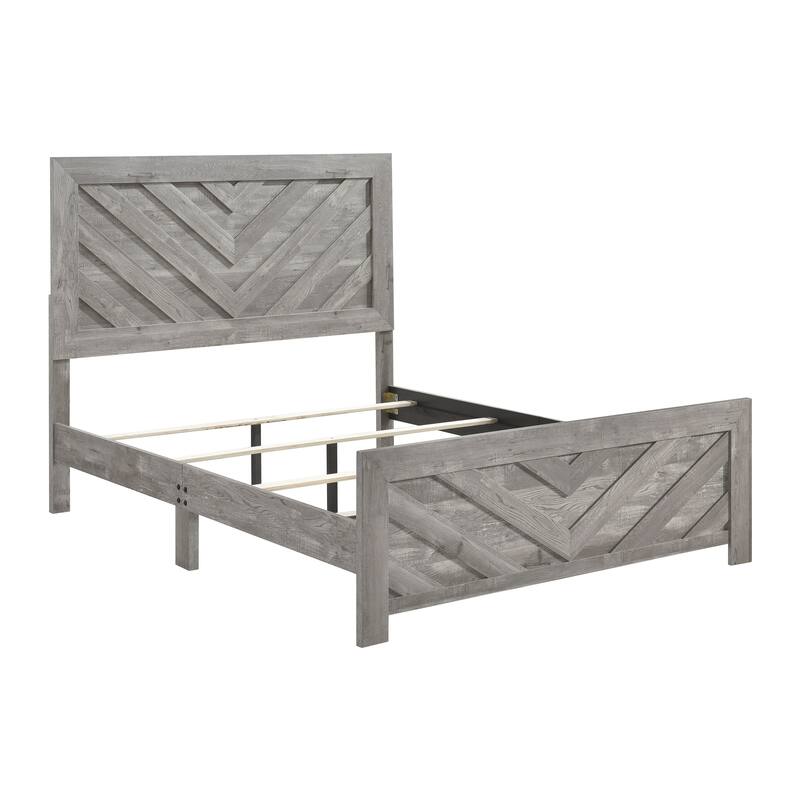Queen Size Panel Bed with Gray Finish, Modern Rustic Design, Wooden Bedroom Furniture