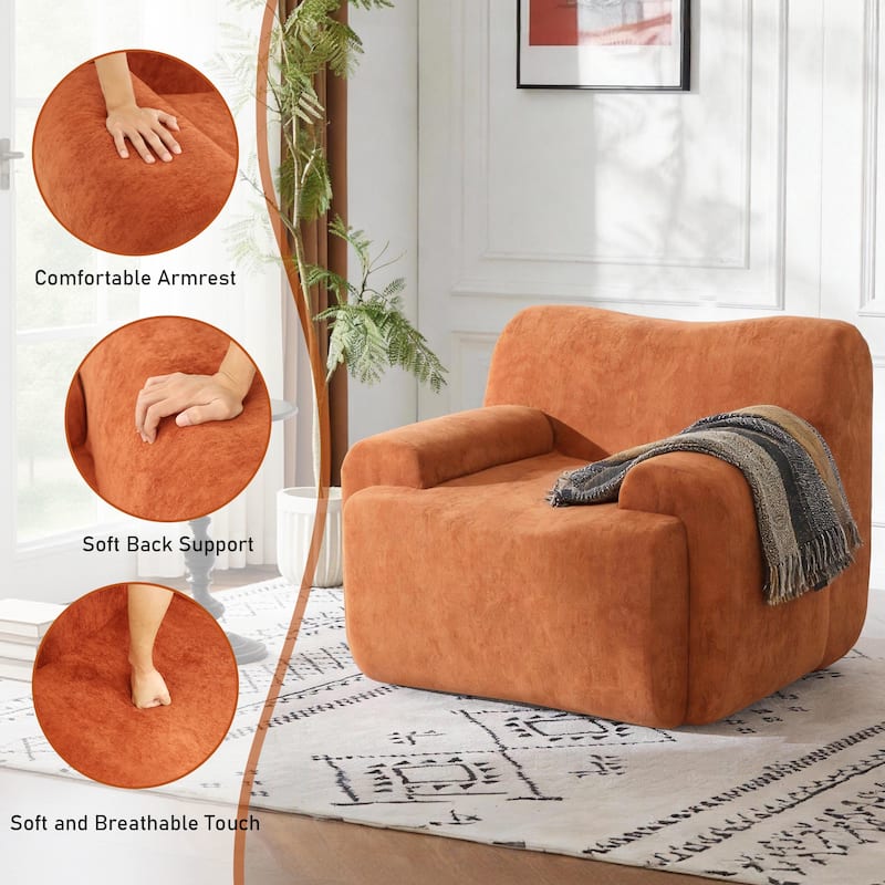 Chenille Accent Chair, Comfy Cloud Sofa Chair, Modern Armchair Boneless Reading Chairs