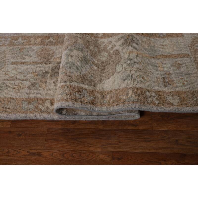 Vegetable Dye Oushak Turkish Rug Handmade Grey Wool Carpet - 8'0"x 9'11"