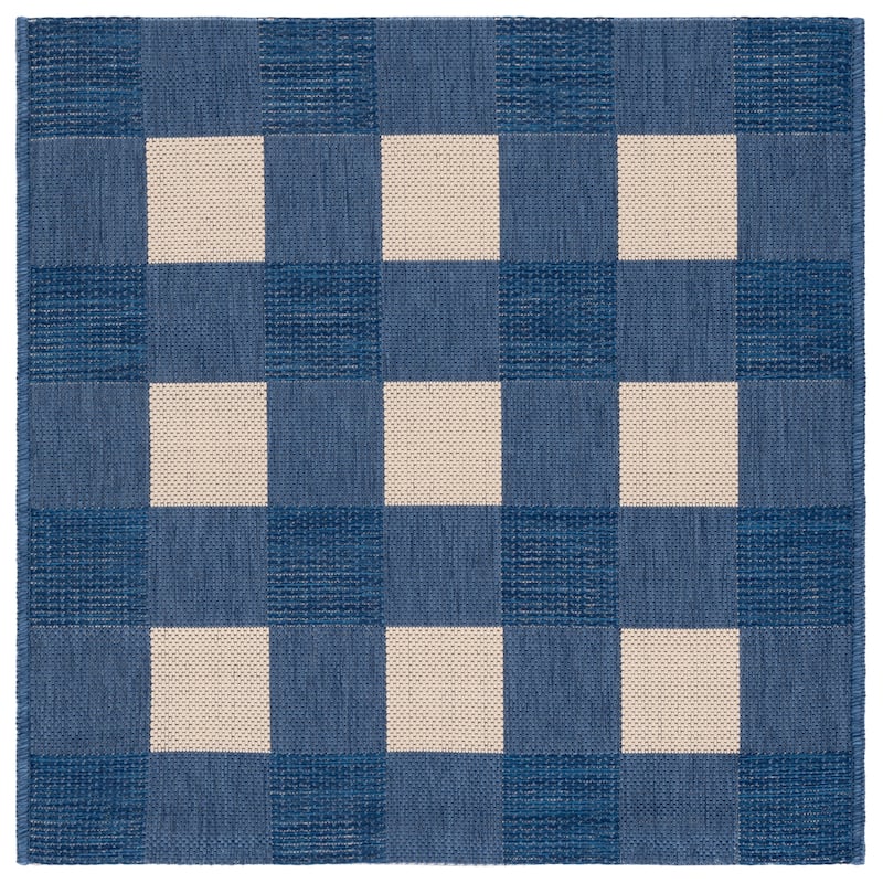 SAFAVIEH Courtyard Meryem Indoor/Outdoor Washable Backyard Patio Rug - 2'7" Square - Blue/Beige