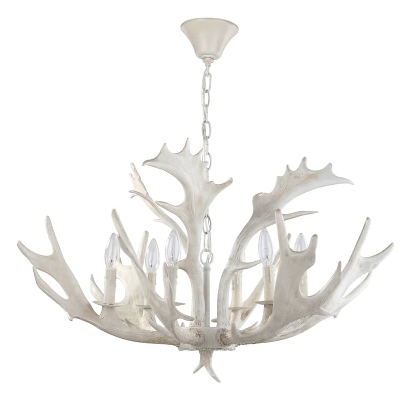 SAFAVIEH Lighting Katharina Adjustable 6-Light White Antler Chandelier - 30" x 30" x 24.25-96.25"