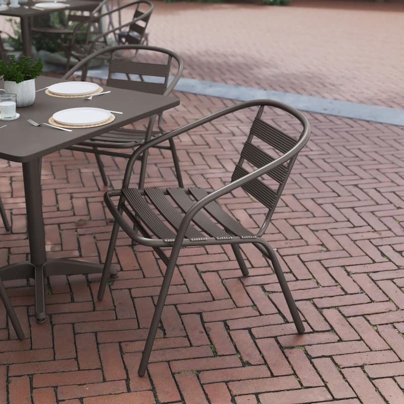 Modern Aluminum Slat Stacking Outdoor Restaurant Chairs (Set of 4)