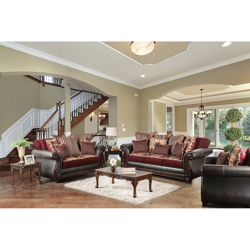 2 Piece Fabric and Leatherette Sofa Set