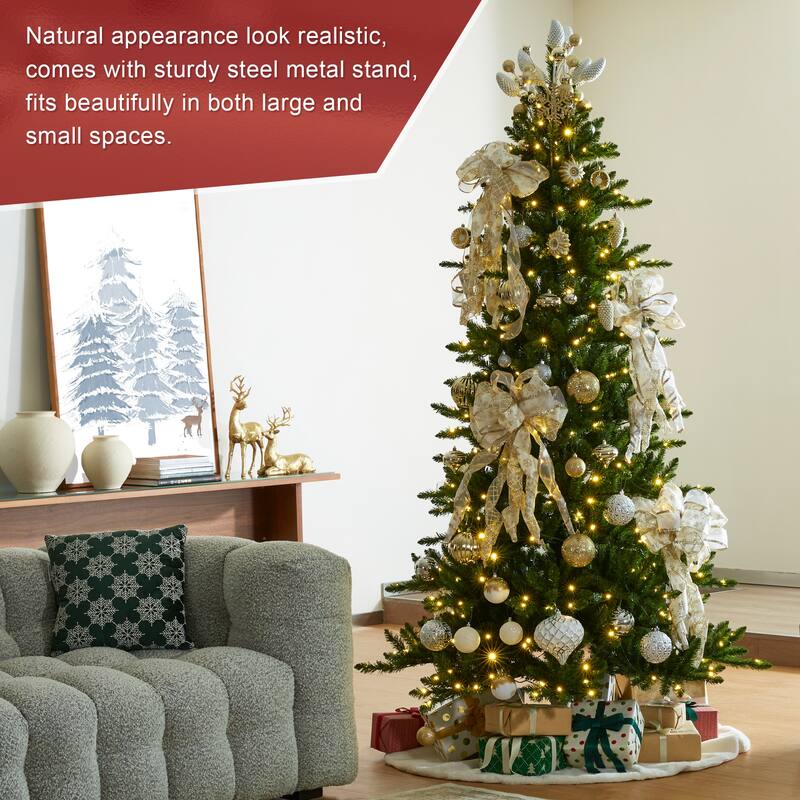 Glitzhome 7.5ft Pre-Lit Green Slim Fir Christmas Tree with 400 LED Lights