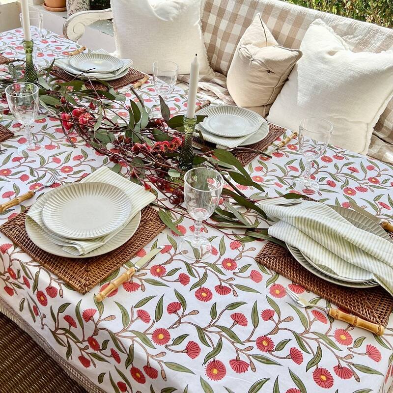 Red and green square tablecloth- Flowering gums christmas
