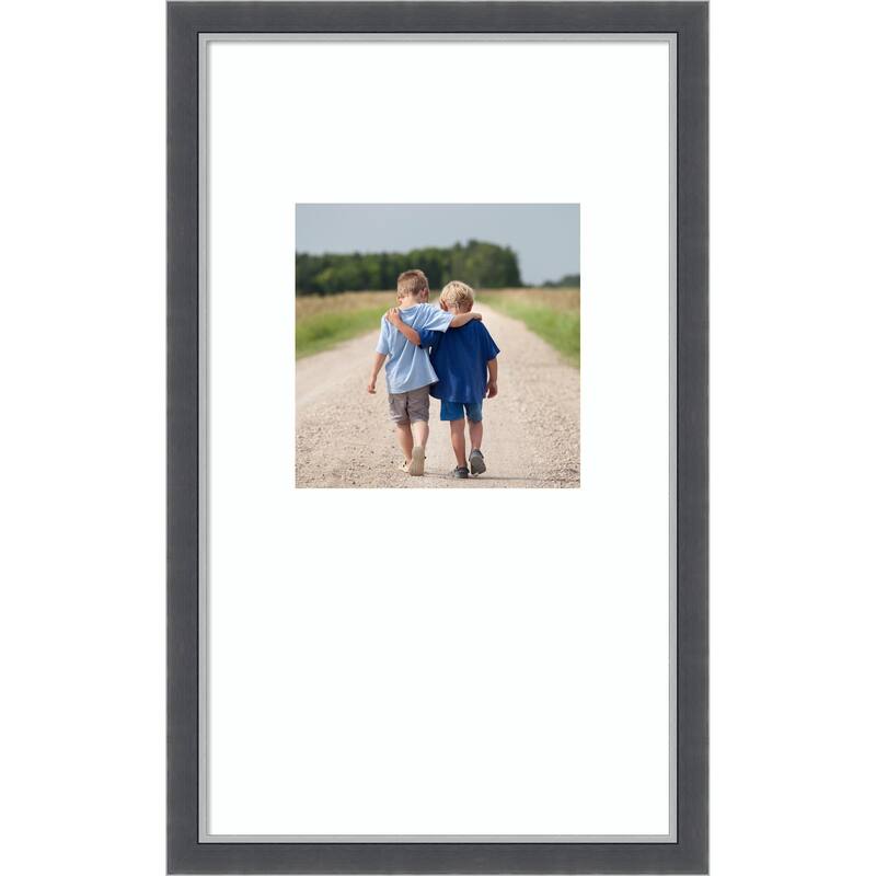 Eva Black Silver Thin Framed Picture Frame, Photo Frame - 13x22 Matted White 8x8