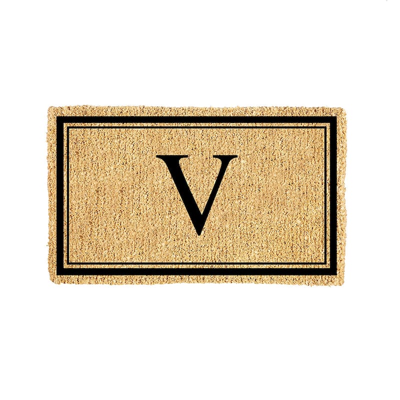 28 in. x 16 in. Monogram Coir Mat, Letter "V"