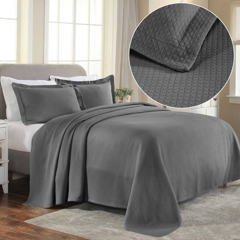 Superior Solitaire Cotton Decorative Bedspread Set - Grey - Full