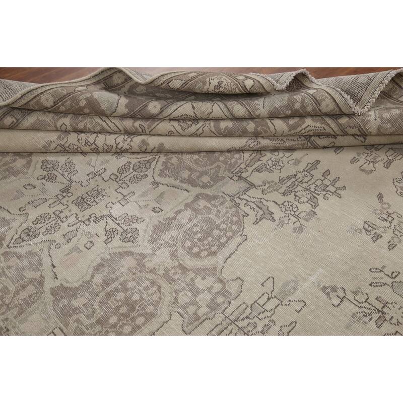 Hand Knotted Oriental 100% Wool Carpet Traditional Floral Beige & Ivories Tabriz Area Rug - 12' 6'' X 9' 6''
