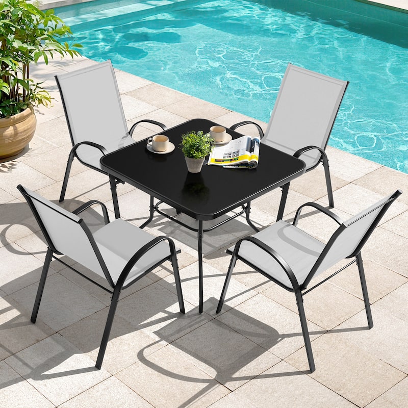 Patio 4-Piece Textilene Dining Chairs with Armrests and Stackable Design