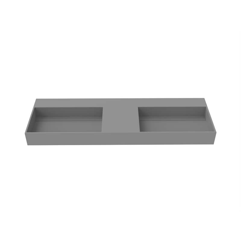 Juniper Stone Solid Surface Wall-mounted Vessel Sink - 60" No Faucet Hole - Grey