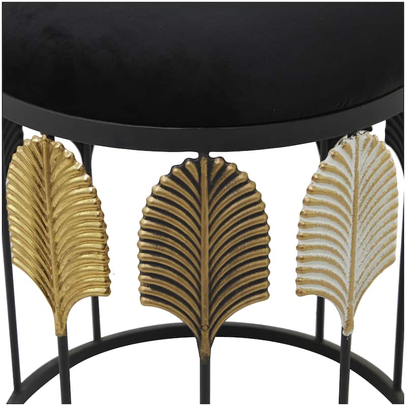 Metal Leaf Embossed Accent Table with Hollow Center - Black - Roche River Decor
