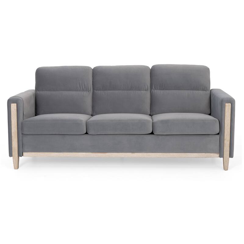 Modern Solid Wood 3 Seat Couch, 79.5" Fabric Upholstered Sofa with Square Arm for Living Room and Apartment